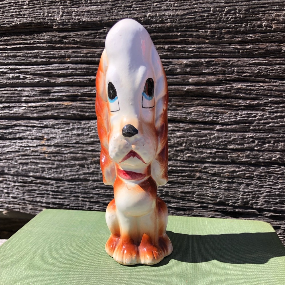 Big Eyed Blue Eyes puppy Dog figurine Vtg Cocker Spaniel ceramic vintage 🤎🤍